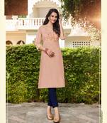 Pink embroidered linen ethnic-kurtis