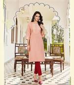 Pink embroidered linen ethnic-kurtis