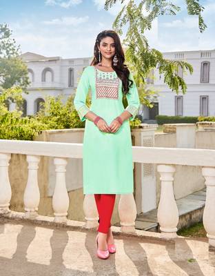 Green embroidered linen ethnic-kurtis 1