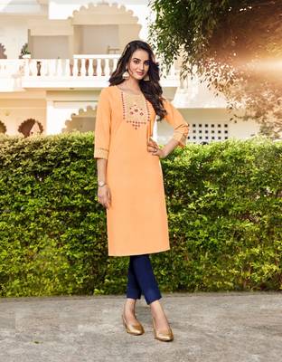 Peach embroidered linen ethnic-kurtis 1