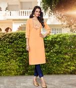 Peach embroidered linen ethnic-kurtis