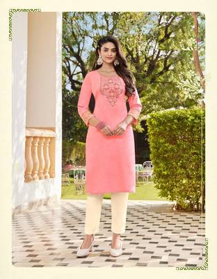 Pink embroidered linen ethnic-kurtis 1