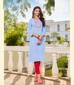 Blue embroidered linen ethnic-kurtis