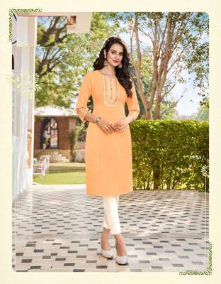Orange embroidered linen ethnic-kurtis 1