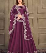 Wine Art Silk Embroidered Anarkali Salwar Kameez