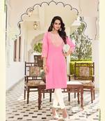Pink embroidered linen ethnic-kurtis