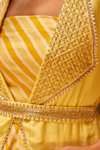 Gharara Jumpsuit With Flap Jacket And Belt