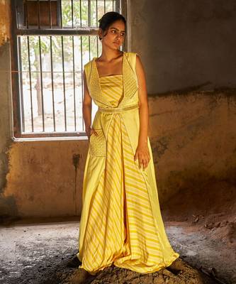 Gharara Jumpsuit With Flap Jacket And Belt 1