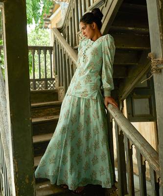 Powder Blue Short Kurta With Gharara 2