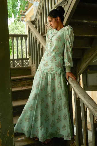 Powder Blue Short Kurta With Gharara