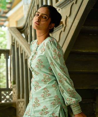 Powder Blue Short Kurta With Gharara 3