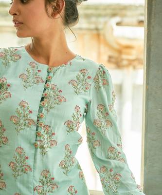 Powder Blue Short Kurta With Gharara 4