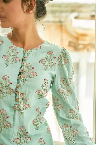 Powder Blue Short Kurta With Gharara