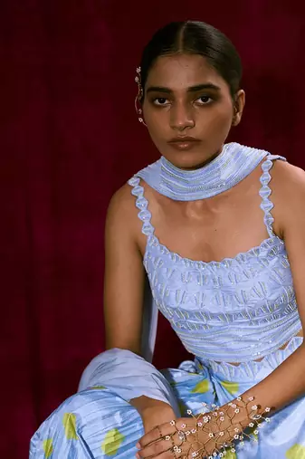 Bustier + Side Pleat Palazzo + Choker Dupatta