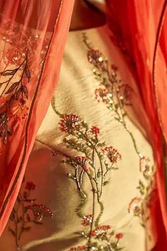 Peach Heavy Bustier With Lehenga And Dupatta