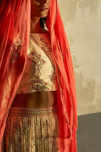 Peach Heavy Bustier With Lehenga And Dupatta