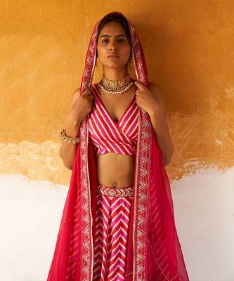Overlap Bustier With Kali Lehenga And Dupatta 3