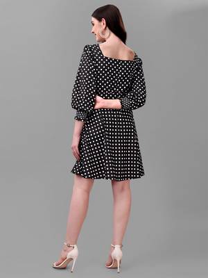 Black printed polyester short-dresses 2