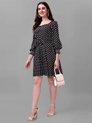 Black printed polyester short-dresses 3