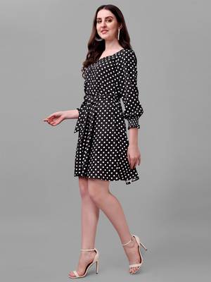Black printed polyester short-dresses 5