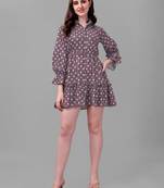Brown printed polyester short-dresses