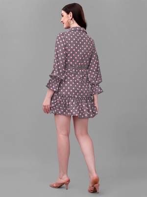 Brown printed polyester short-dresses 2