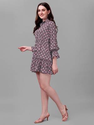 Brown printed polyester short-dresses 3
