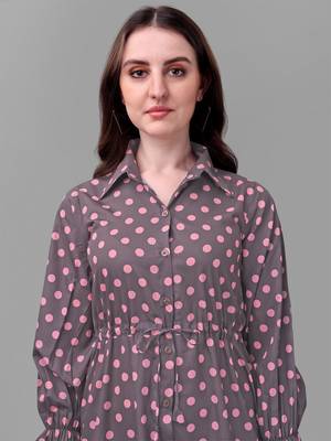 Brown printed polyester short-dresses 4