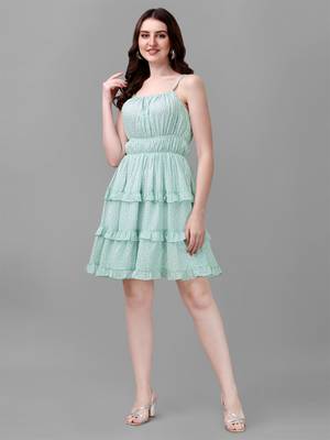 Green printed polyester short-dresses 1