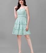 Green printed polyester short-dresses