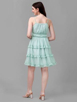 Green printed polyester short-dresses 2