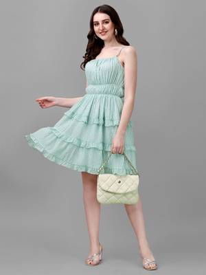Green printed polyester short-dresses 3