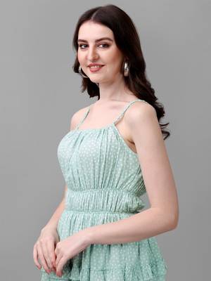 Green printed polyester short-dresses 4