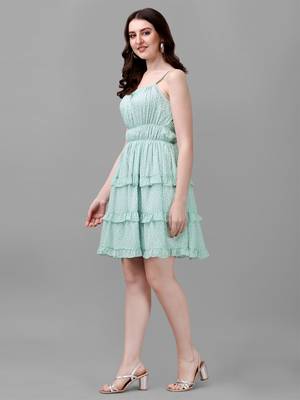 Green printed polyester short-dresses 5