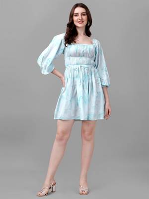 Green printed polyester short-dresses 1