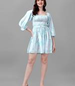 Green printed polyester short-dresses