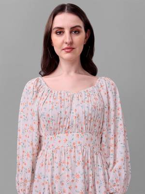 Cream printed polyester short-dresses 4