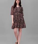 Black printed polyester short-dresses