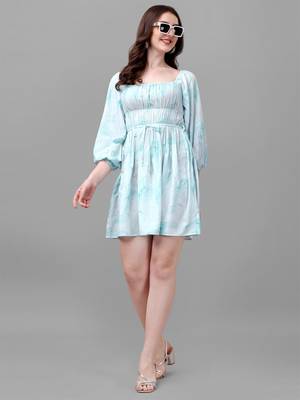 Green printed polyester short-dresses 5