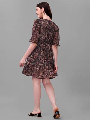 Black printed polyester short-dresses 2