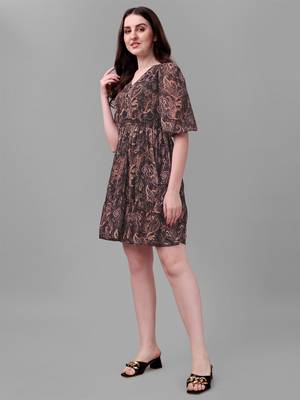 Black printed polyester short-dresses 3