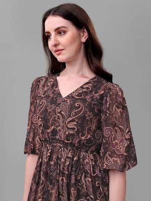 Black printed polyester short-dresses 4