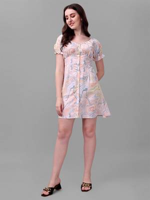 Multicolor printed polyester short-dresses 1