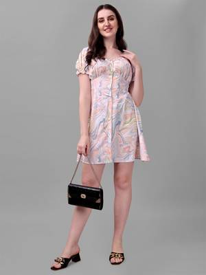 Multicolor printed polyester short-dresses 5
