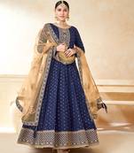 Navy-blue embroidered taffeta salwar kameez