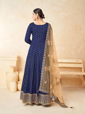 Navy-blue embroidered taffeta salwar kameez 4