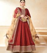 Red embroidered taffeta salwar
