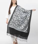Crewel Black & Grey Floral Embroidered Polywool Stole
