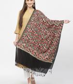 Lush Black & Multi Floral Embroidered Polywool Stole
