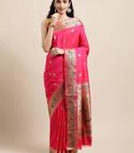 Pink woven pure paithani silk saree with blouse